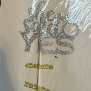 Silver Glitter 'She Said Yes' Cake Topper